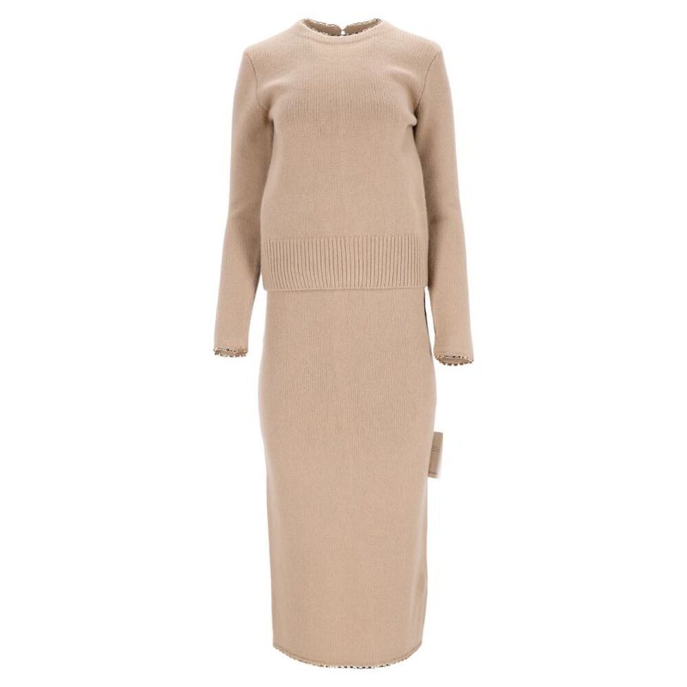 Totême Chain-Trimmed Knitted Sweater and Skirt Set in Brown Wool